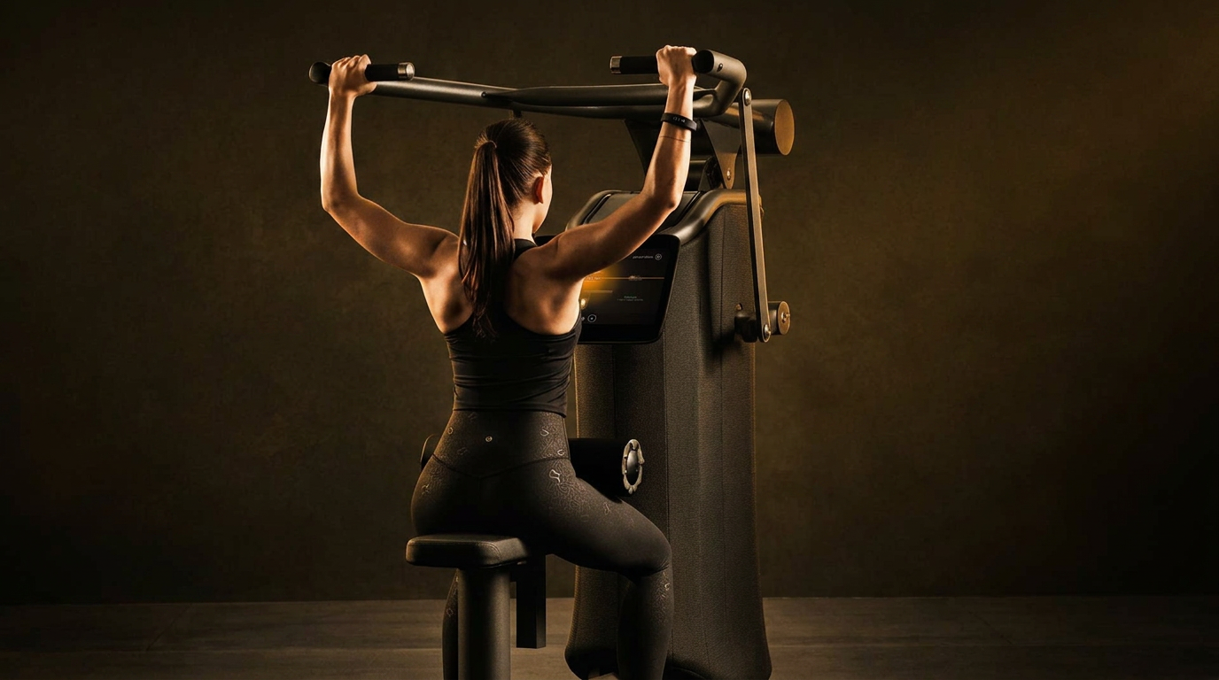 Athletin trainiert am EGYM Smart Strength Gerät bei 100% Fitness Linden